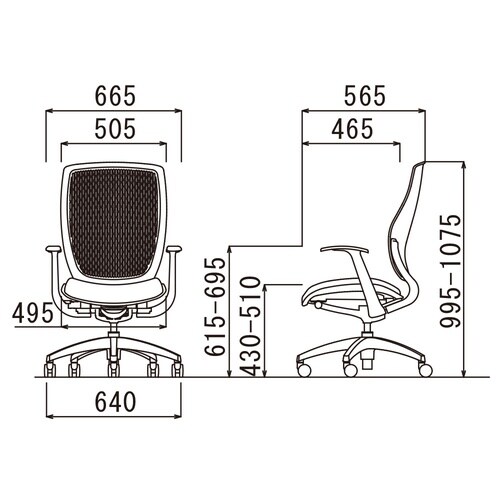 MA−1500シリーズ MA−1535 オフィスチェア ハイバック 背座シンクロ機構 T型肘付