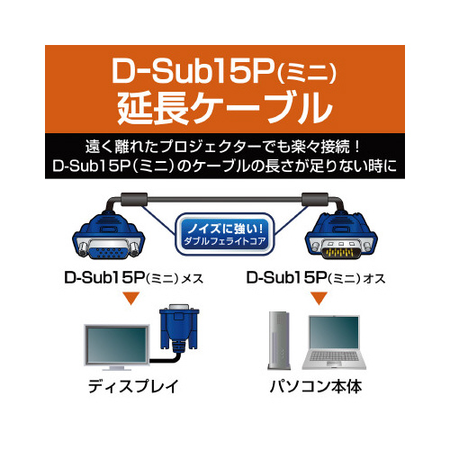 エレコム Ｄ－ｓｕｂ１５ピン（ミニ）ケーブル 延長 １ｍ ブラック