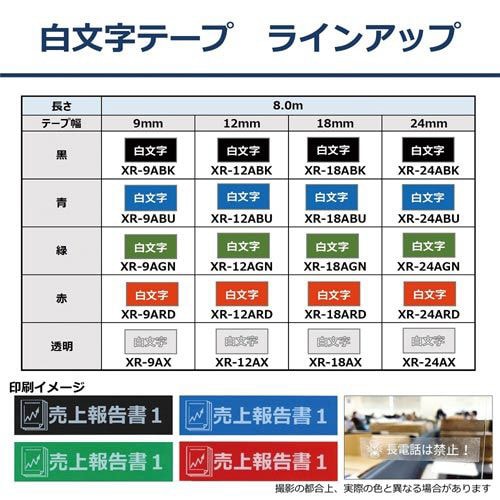 カシオ ネームランド 透明テープ １８ｍｍ 白文字 １個 ＸＲ－１８ＡＸ