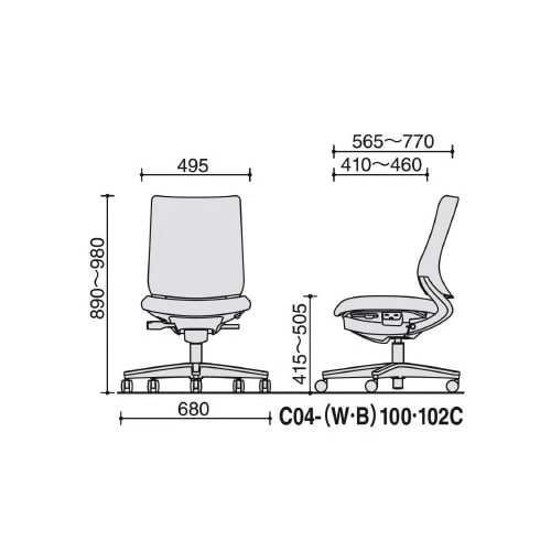 ミトラ2 本体ブラック 背ファブリック スタンダードバック 肘無 ランバー無 黒脚 硬床用