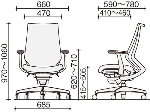 デュオラ メッシュ ブラックフレーム T型肘 樹脂脚 ランバーあり ナイロンキャスター