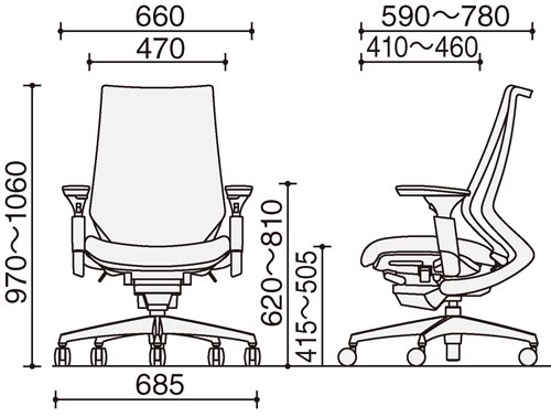 デュオラ メッシュ ブラックフレーム 可動肘 アルミ脚 ウレタンキャスター