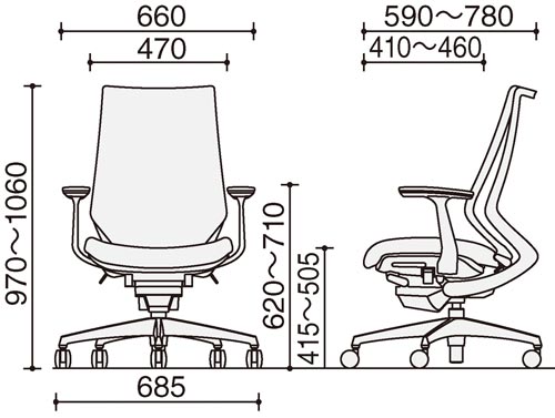 デュオラ メッシュ ブラックフレーム アルミ肘 アルミ脚 ウレタンキャスター