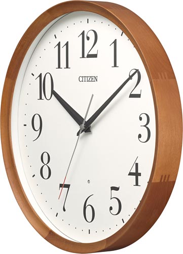 リズム シチズン丸型木枠電波時計３２０ｍｍ茶色半艶 茶色半艶仕上げ