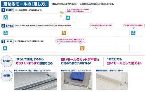 朝日電器 足せるモール 床用 ０号 ２本 アイボリー ８０ｃｍ