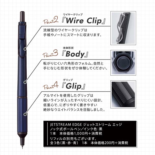 三菱鉛筆 ジェットストリーム エッジ ０．２８ ネイビー インク色黒